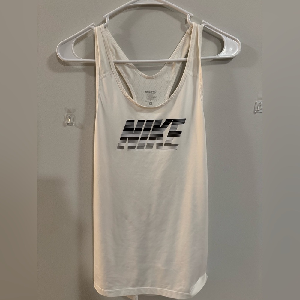 Nike White Racerback Tank with Black Striped Logo